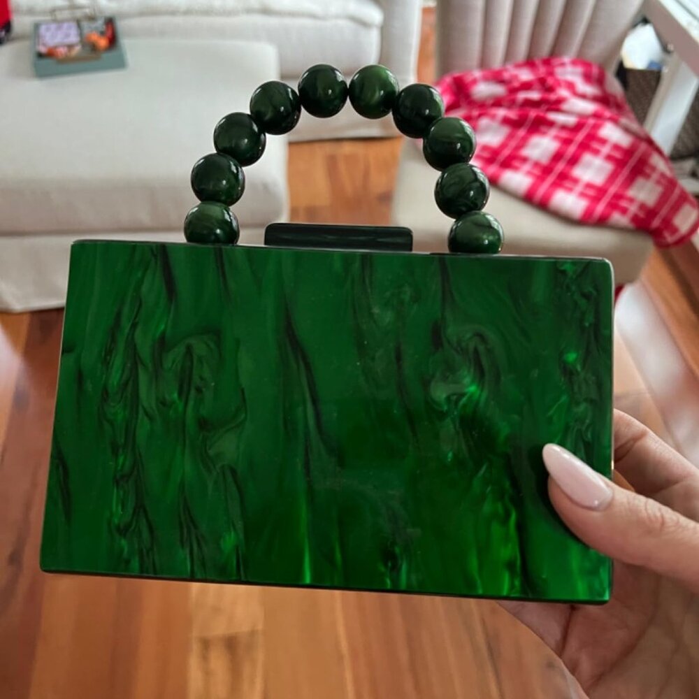 Neiman Marcus Pearl Green Acrylic Evening Marble Clutch Bag
